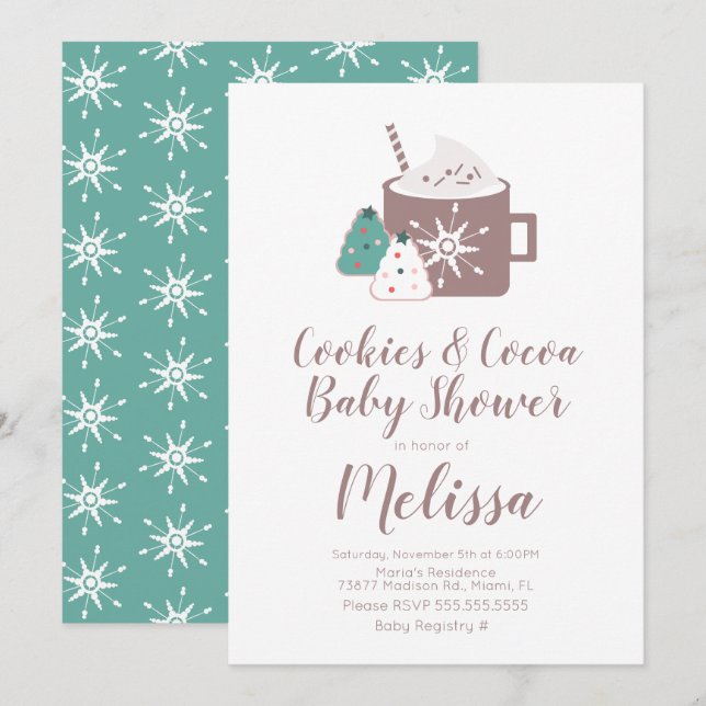 Cute Hot Chocolate Cookies Mug Winter Baby Shower Invitation (Front/Back)
