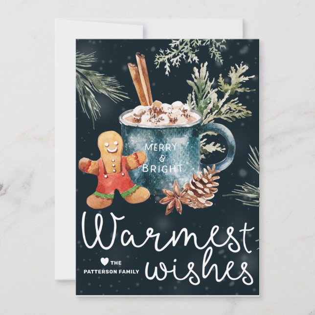 Cute Hot Cocoa and Cookie Cozy Christmas Card (Front)