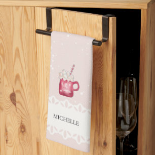 Cute Hot Cocoa Holiday Illustration Kitchen Towel