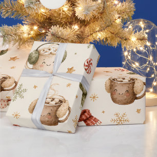 Cute Hot Cocoa Mugs Cozy Watercolor Christmas Wrapping Paper