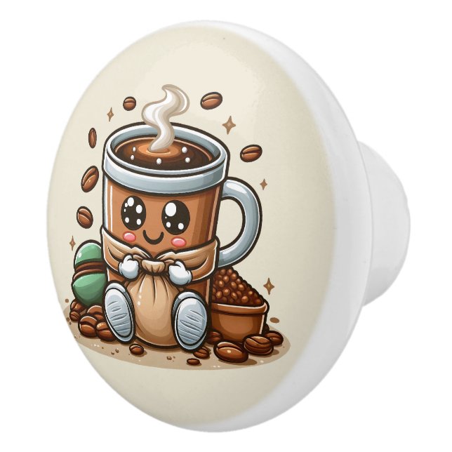 Cute hot coffee lovers  ceramic knob (Right)