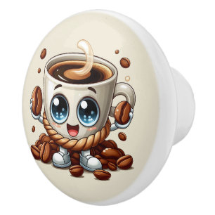 Cute hot coffee lovers ceramic knob