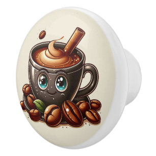 Cute hot coffee lovers  ceramic knob