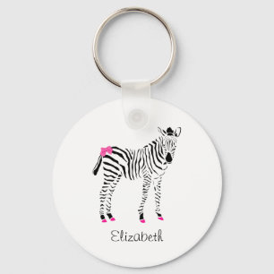 Cute Hot Pink and Black Girly Zebra With Name Keychain