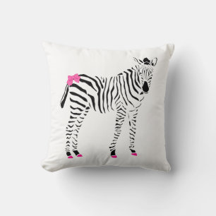Cute Hot Pink and Black Girly Zebra With Name Throw Pillow