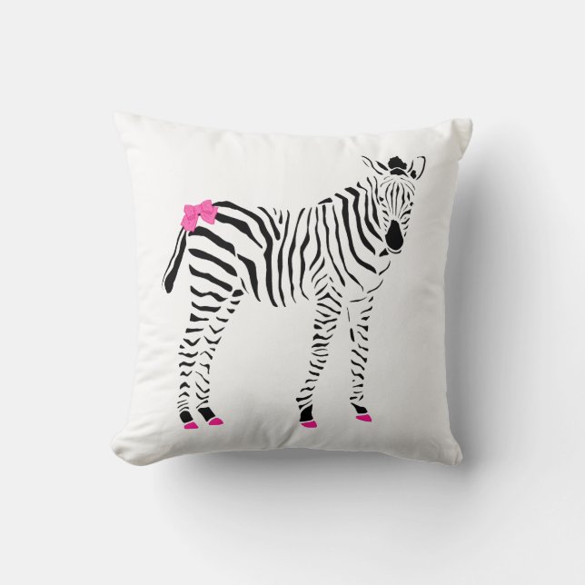 Cute Hot Pink and Black Girly Zebra With Name Throw Pillow (Front)