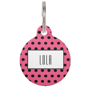 Cute Hot pink & Black polka dot Pet Tag