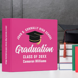 Cute Hot Pink Custom 2025 Graduation Photo Album Binder