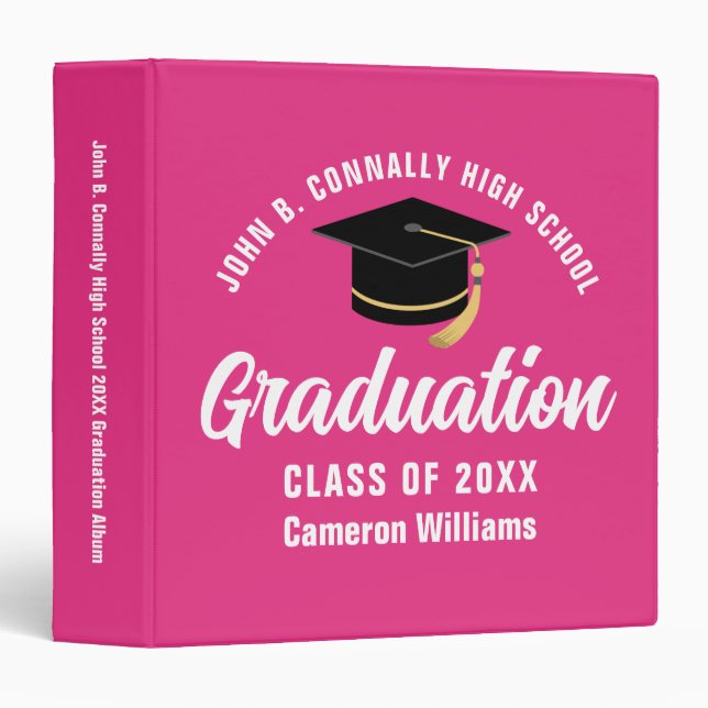 Cute Hot Pink Custom 2025 Graduation Photo Album Binder (Front/Spine)
