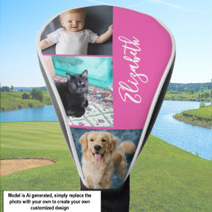 Cute Hot Pink Custom Photos and Name Golf Head Cover