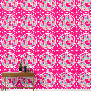 Cute Hot Pink Disco Ball Pattern Wallpaper