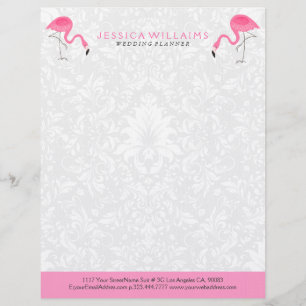 Cute Hot Pink Flamingo Illustration Letterhead