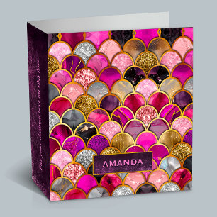 Cute hot pink gold mermaid scales girly binder
