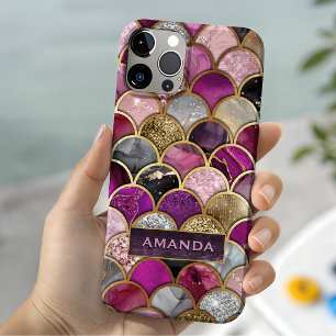 Cute hot pink gold mermaid scales girly iPhone 15 case
