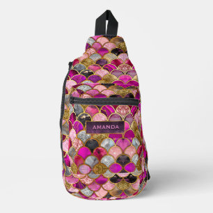 Cute hot pink gold mermaid scales girly sling bag