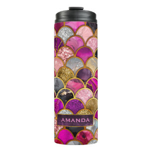 Cute hot pink gold mermaid scales girly  thermal tumbler
