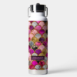 Cute hot pink gold mermaid scales girly  water bottle