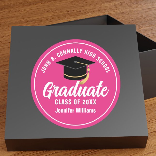Cute Hot Pink Graduation Custom 2025 Graduate Classic Round Sticker (Creator Uploaded)