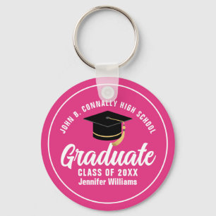 Cute Hot Pink Graduation Custom 2025 Graduate Keychain