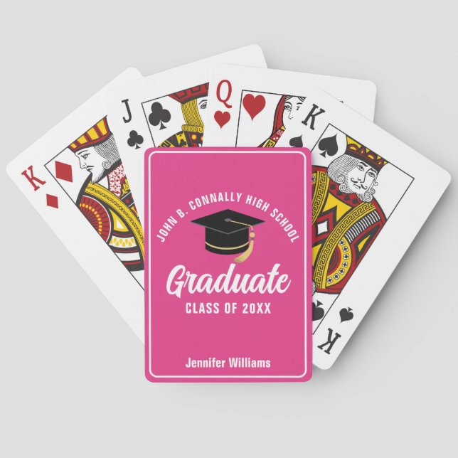 Cute Hot Pink Graduation Custom 2025 Graduate Playing Cards (Back)