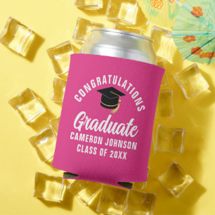 Cute Hot Pink Graduation Party Personalized Can Cooler