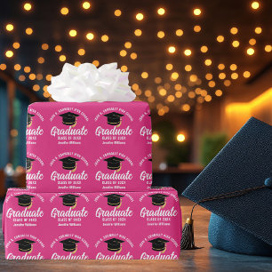 Cute Hot Pink Graduation Personalized Graduate Wrapping Paper
