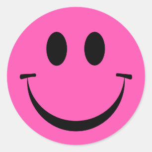 Cute Hot Pink Happy Face Classic Round Sticker