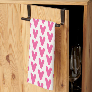 Cute Hot Pink Heart Pattern Sweet Girly Kitchen Towel