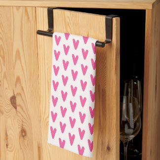 Cute Hot Pink Heart Pattern Sweet Girly Kitchen Towel