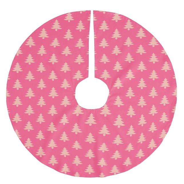 Cute Hot Pink Orange Christmas Tree Pattern Brushed Polyester Tree Skirt (Front)