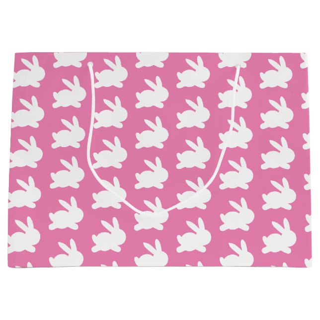 Cute Hot Pink Rabbit Pattern  Large Gift Bag (Front)