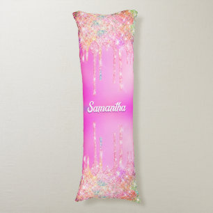 Cute hot Pink Rainbow Glitter Drips monogram Body Pillow
