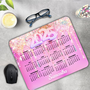 Cute hot Pink Rainbow Glitter Drips monogram Mouse Pad