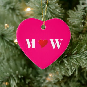 Cute hot pink red heart custom couple monogram ceramic ornament