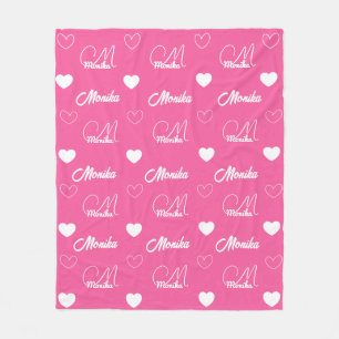 Cute Hot Pink Repeating Name personalized girly  Fleece Blanket