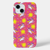 Cute Hot Pink Sunny Unicorn Pattern Design