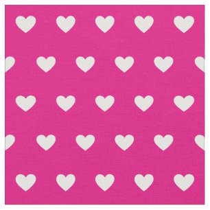 Cute Hot Pink White Hearts Dot Pattern  Fabric