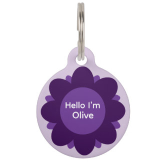 Cute Hot Purple Flower Add Name and Contact Dog Pet Tag