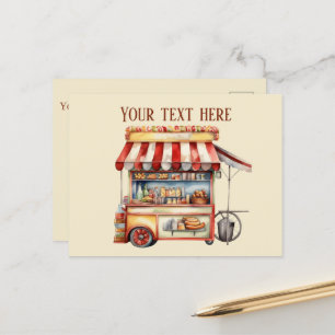 Cute hotdog vendors add message postcard
