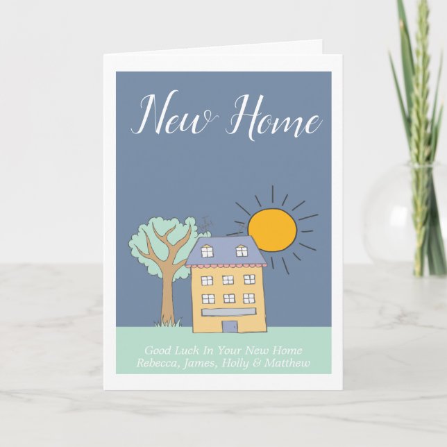 Cute House and Tree Themed New Home Personalized Card (Front)