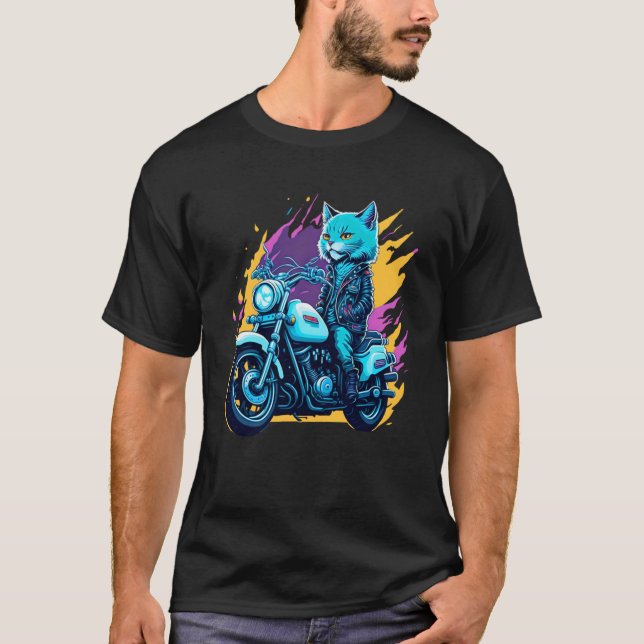 Cute house cat riding on a motorcycle  Christmas T-Shirt (Front)