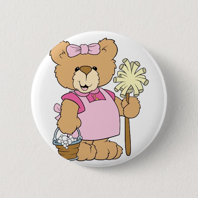 Cute House Cleaning Bear 2 Inch Round Button (Front)