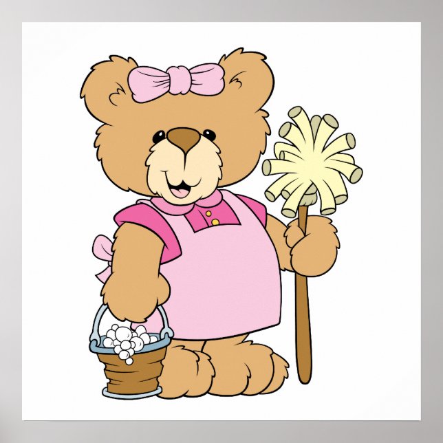 Cute House Cleaning Bear Poster (Front)
