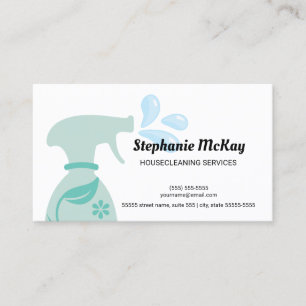 Cute House Cleaning Green Leaf Spray Bottle Business Card