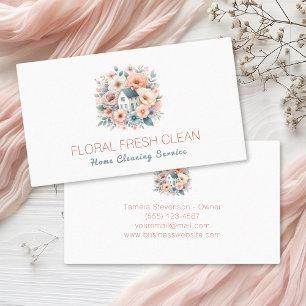 Cute House Cleaning Service Floral Business Card