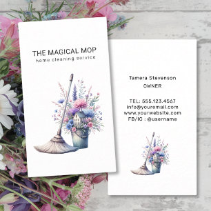 Cute House Cleaning Service Floral Business Card
