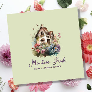 Cute House Cleaning Service Floral Square Business Card