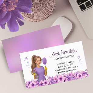 Cute House Cleaning Service Maid Floral Business Card