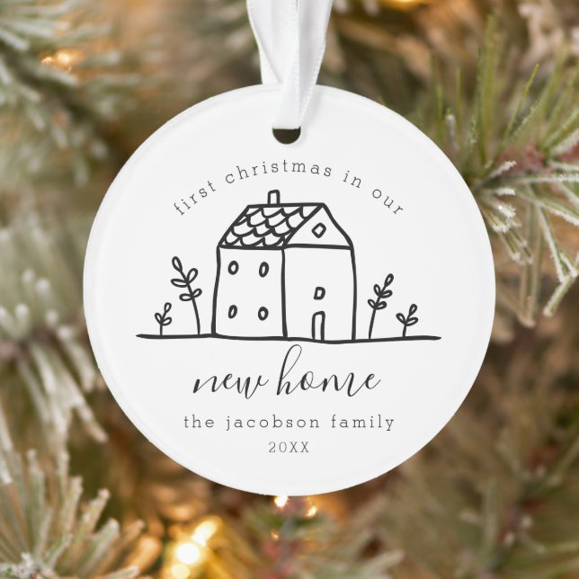 Cute House Doodle First Christmas In New Home Ornament (Tree)
