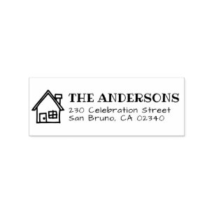Cute House Hand Written Family Name Return Address Rubber Stamp
